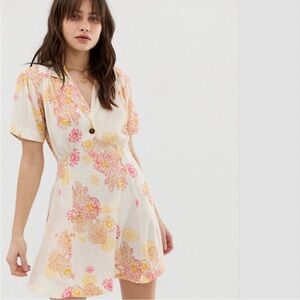 Free People Cream and Pink Floral Mini Dress